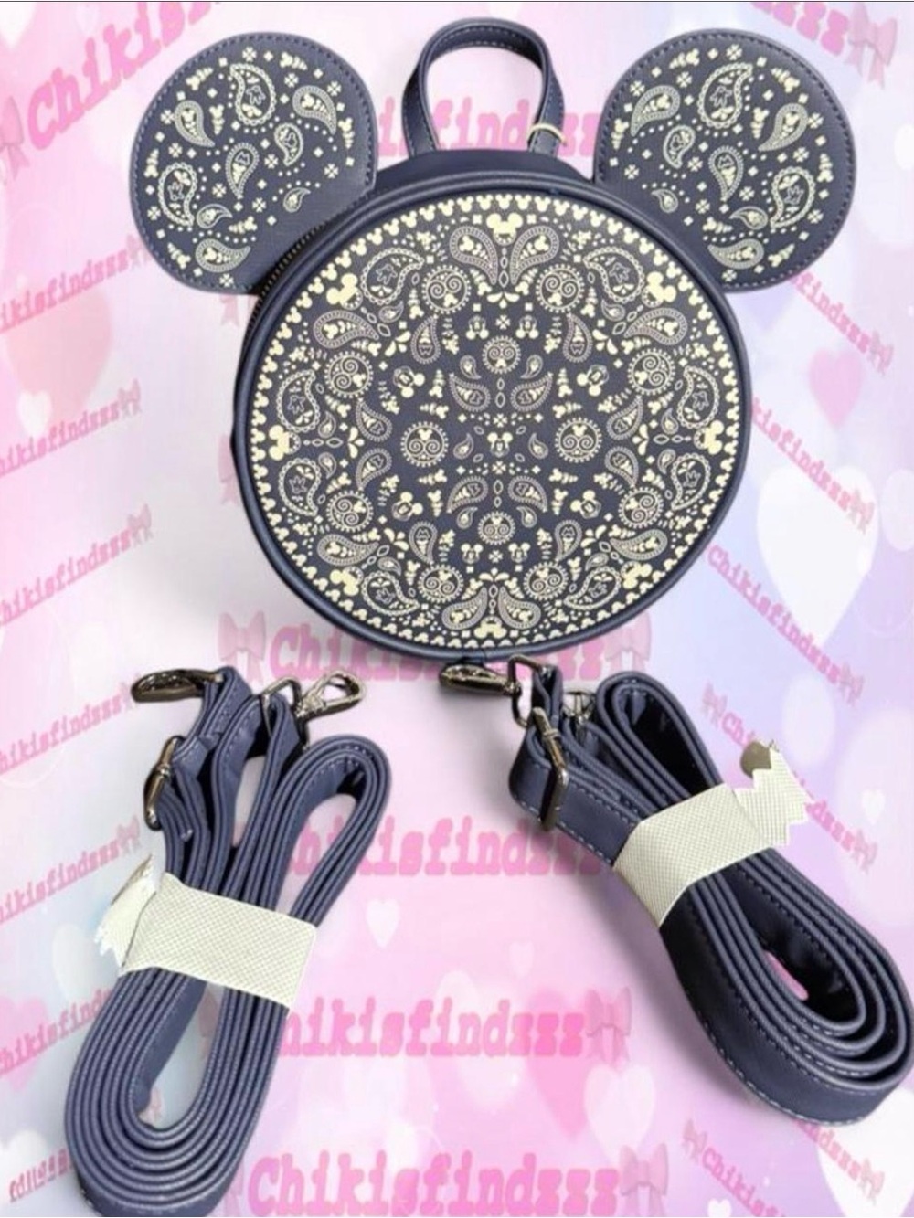 Loungefly x Disney Mickey Mouse Navy Round Handbag/ Mini Backpack Gold Hardware
